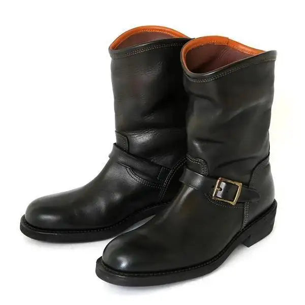 Men's Outdoor Retro Vntage Belt Buckle Low Heel PU Boots