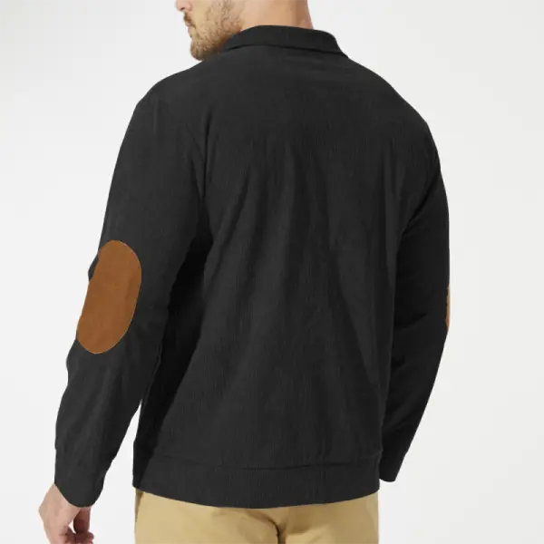 Men's Corduroy Sweatshirt Elbow Patch Sweatshirt Outdoor Casual Stand Collar Long Sleeve Sweatshirt