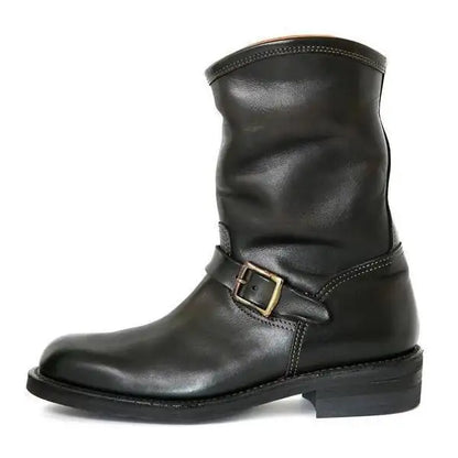 Men's Outdoor Retro Vntage Belt Buckle Low Heel PU Boots