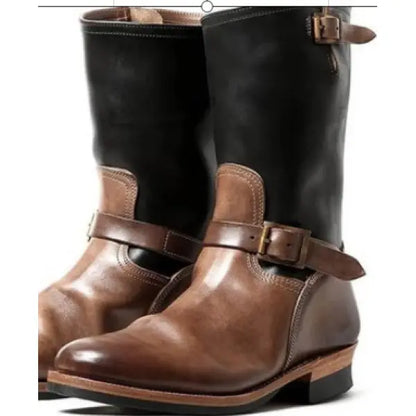 Men's Outdoor Retro Vntage Belt Buckle Low Heel PU Boots