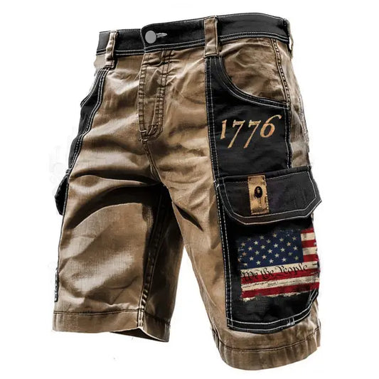 Men's American Flag 1776 Patriotic Independence Day Print Outdoor Tactical Stretch Vintage Contrast Color Pockets Cargo