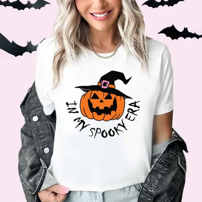 Women's Vintage Halloween Pumpkin In My Spooky Era Short Sleeve Crew Neck T-Shirt