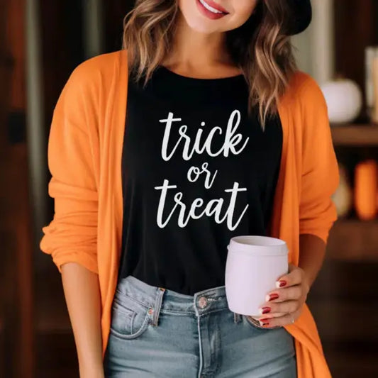 Women's Vintage Halloween Trick Or Treat Short Sleeve Crew Neck T-Shirt