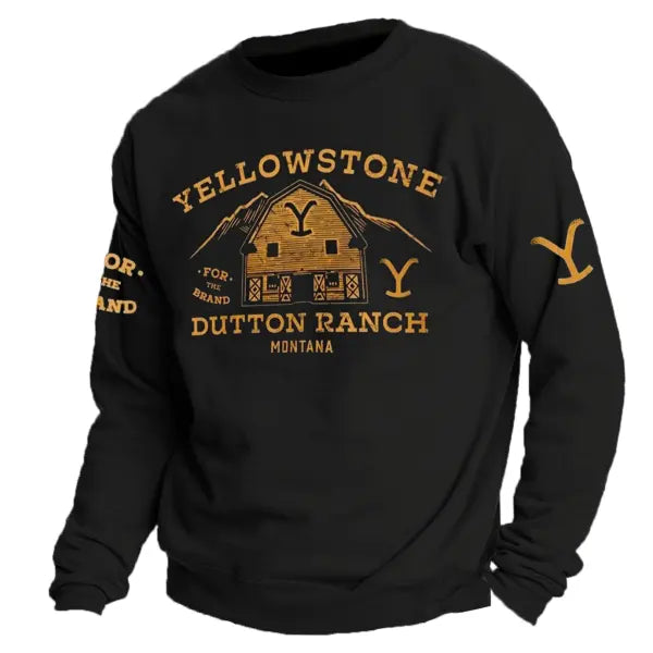 Men's Vintage Yellowstone Printed Crew Neck Pullover Sweatshirt