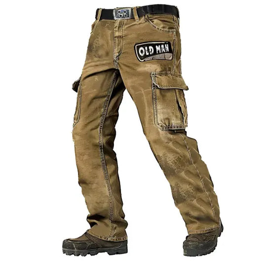 Men's Vintage Old Man Outdoor Military Distressed Multi-pocket Tactical Pants