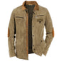 Men's Retro Yellowstone Workwear Zipper Pocket Elbow Patch Shirt Jacket Outdoor Mid-Length Casual Lapel Outerwear