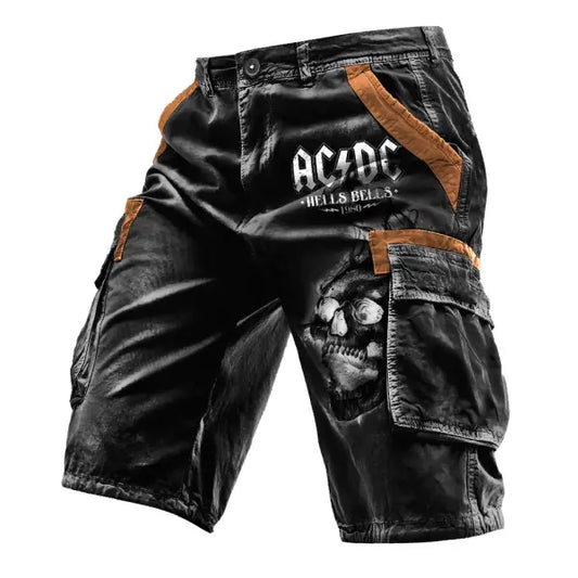 Men's Cargo Shorts ACDC Rock Skull Vintage Distressed Utility Outdoor Shorts