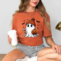 Women's Vintage Halloween Ghost Short Sleeve Crew Neck T-Shirt