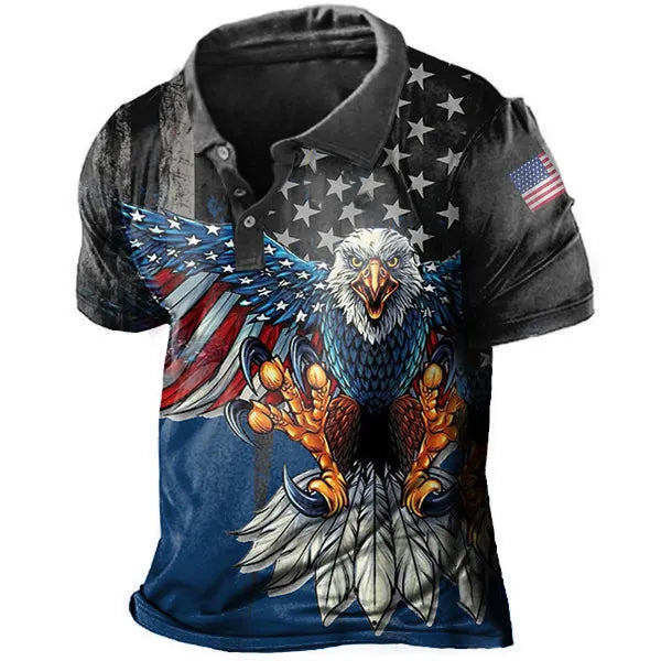 Vintage American Flag Liberty Eagle Print Men's Polo Short Sleeve T-Shirt