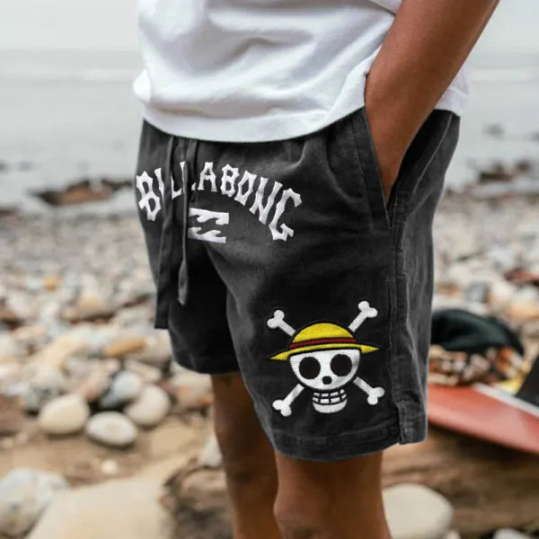 Billabong One Piece Embroidery Men's Shorts Retro Corduroy 5 Inch Shorts Surf Beach Shorts Daily Casual