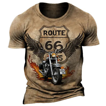 Men's Vintage Route 66 Motorcycle Road Trip Print Short Sleeve Crew Neck T-Shirt