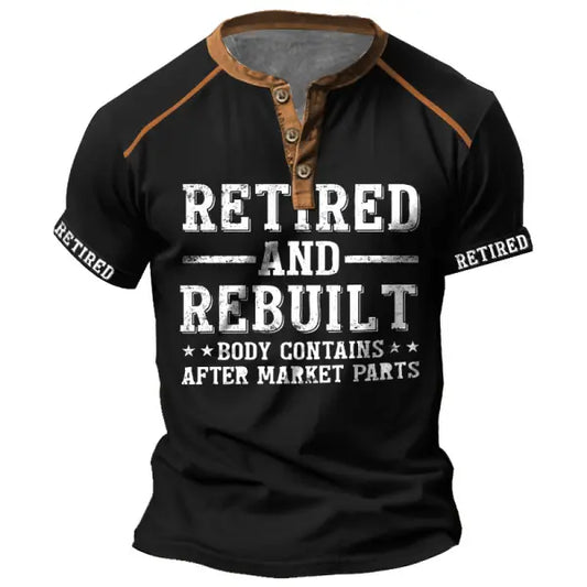 Men's Vintage Retired Rebuilt Hip Knee Replacement Parts Funny Color Block Print Henley Short Sleeve T-Shirt