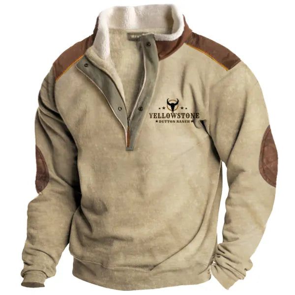 Men's Vintage Western Yellowstone Zipper Stand Collar Sweatshirt