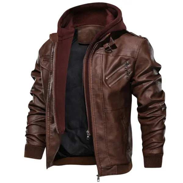 Mens Outdoor Cold-proof Motorcycle Leather Jacket