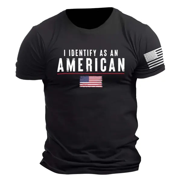 Men's Vintage I Identify As An American Patriotic Print Daily Short Sleeve Crew Neck T-Shirt