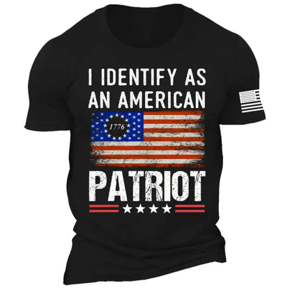 Men's Vintage I Identify As An American Patriotic Print Daily Short Sleeve Crew Neck T-Shirt