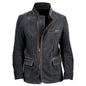 Men Vintage Stand Collar Suede Blazer Side Zip Fly Contrast Leather Webbing Medium Length Jacket Coats