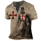 Plus Size Men's Vintage Templar Cross Henley Collar T-Shirt