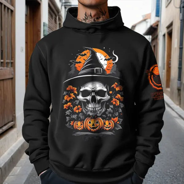 Halloween Pumpkin Skull Print Hoodie