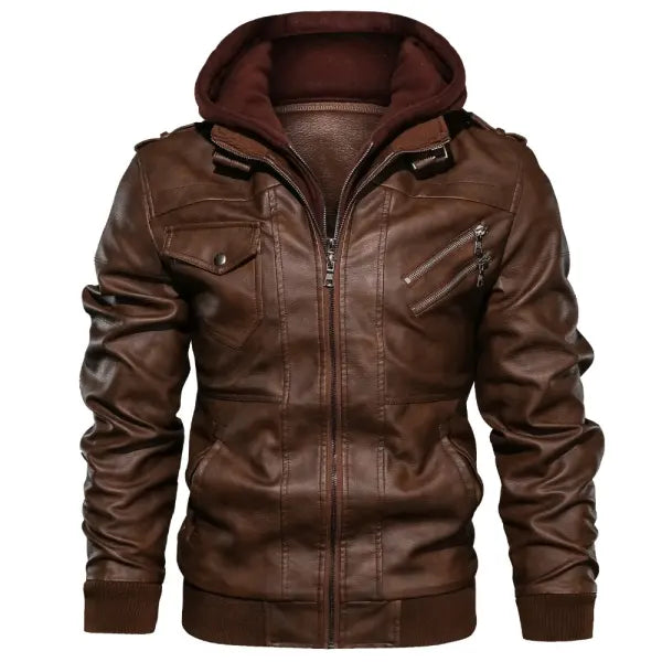 Mens Outdoor Cold-proof Motorcycle Leather Jacket