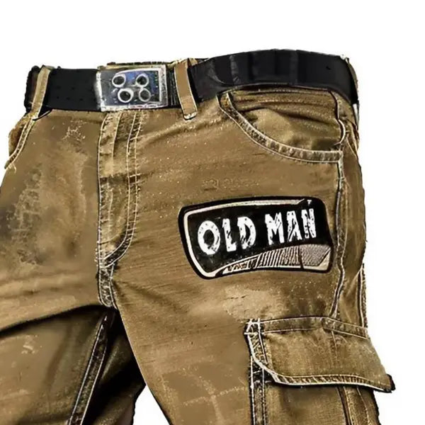 Men's Vintage Old Man Outdoor Military Distressed Multi-pocket Tactical Pants