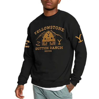 Men's Vintage Yellowstone Printed Crew Neck Pullover Sweatshirt