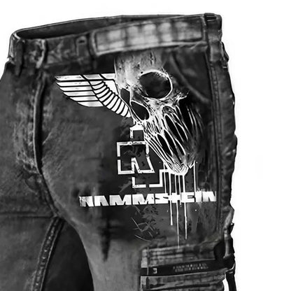 Men's Cargo Pants Rammstein Rock Band Skull Vintage Distressed Utility Outdoor Pants