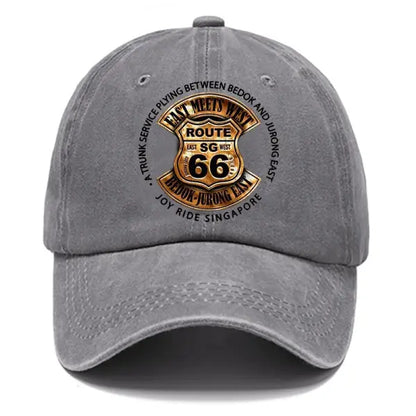 Route 66 Road Trip Print Washed Cotton Sun Hat Vintage Outdoor Casual Cap