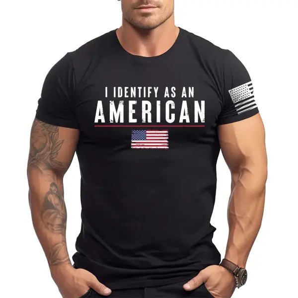 Men's Vintage I Identify As An American Patriotic Print Daily Short Sleeve Crew Neck T-Shirt