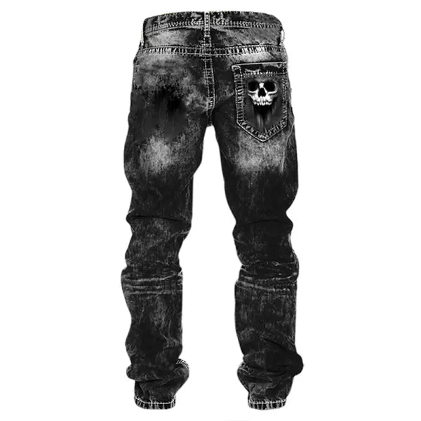 Men's Cargo Pants Rock Band Skull Print Vintage Distressed Utility Outdoor Pants