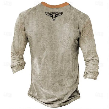 Men's Vintage Yellowstone Western Aztec Cowboy Henley Long Sleeve T-Shirt