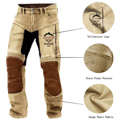 Men's Motorcycle Pants Outdoor Vintage Yellowstone Washed Cotton Washed Zippered Pocket Trousers