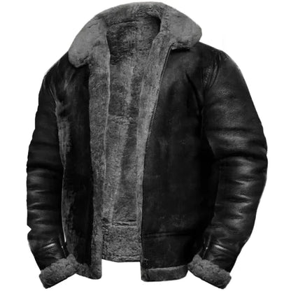 Men's Outdoor Vintage Thick Fleece PU Sherpa Jacket