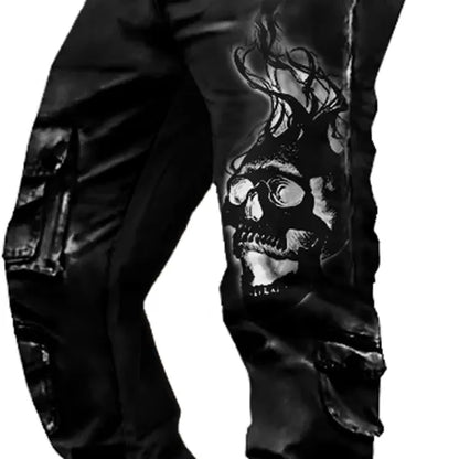 Men's ACDC Rock Band Dark Skull Tactical Pants Outdoor Vintage Washed Cotton Washed Multi-Pocket Trousers