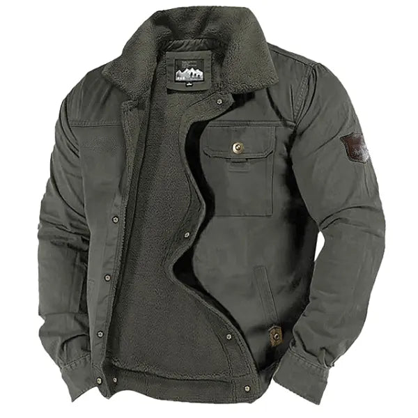 Men's Outdoor Thick Fleece Pocket Shearling Jacket Coat