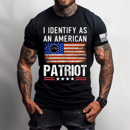 Men's Vintage I Identify As An American Patriotic Print Daily Short Sleeve Crew Neck T-Shirt