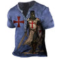 Plus Size Men's Vintage Templar Cross Henley Collar T-Shirt