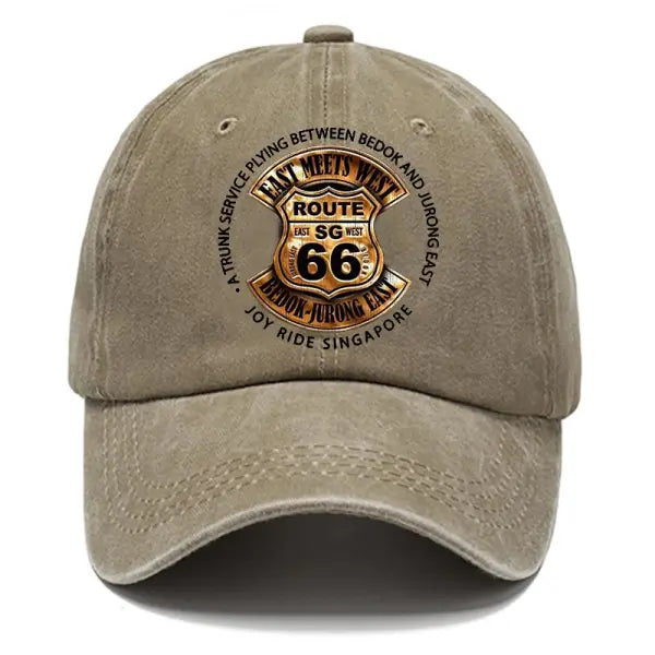 Route 66 Road Trip Print Washed Cotton Sun Hat Vintage Outdoor Casual Cap