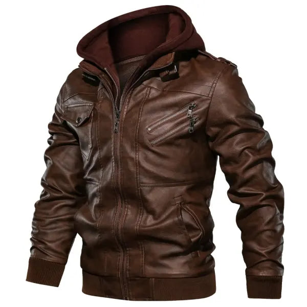 Mens Outdoor Cold-proof Motorcycle Leather Jacket