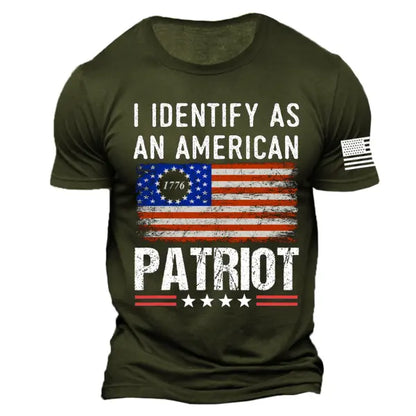 Men's Vintage I Identify As An American Patriotic Print Daily Short Sleeve Crew Neck T-Shirt