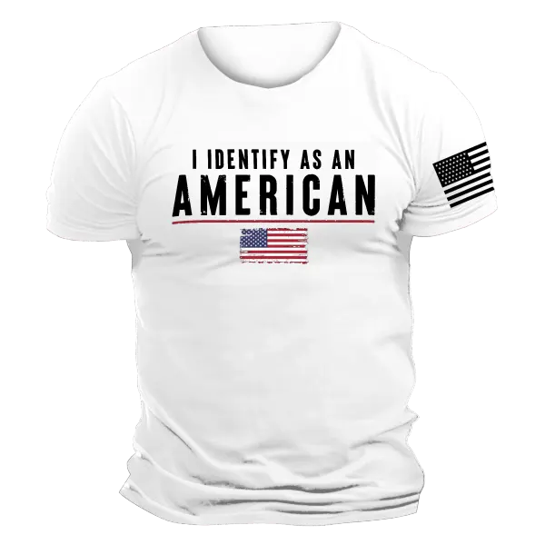 Men's Vintage I Identify As An American Patriotic Print Daily Short Sleeve Crew Neck T-Shirt