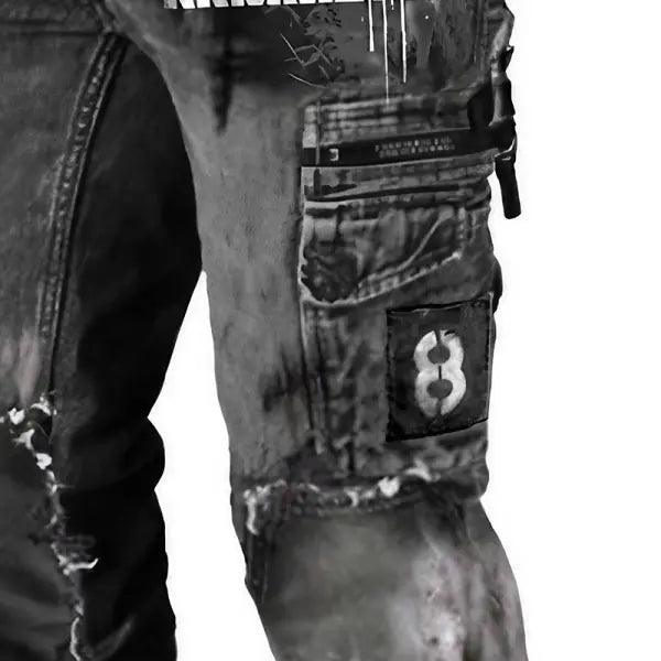 Men's Cargo Pants Rammstein Rock Band Skull Vintage Distressed Utility Outdoor Pants