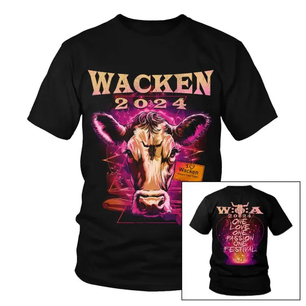 Men's Vintage Wacken Rock Music Festival Cow Head Print Daily Short Sleeve Round Neck T-Shirt