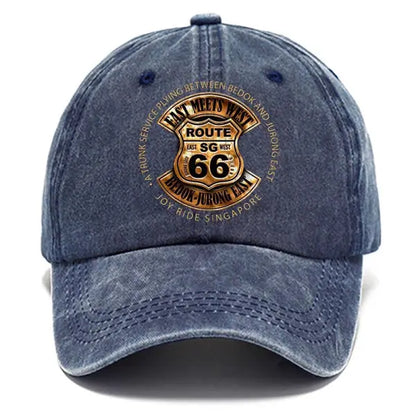 Route 66 Road Trip Print Washed Cotton Sun Hat Vintage Outdoor Casual Cap