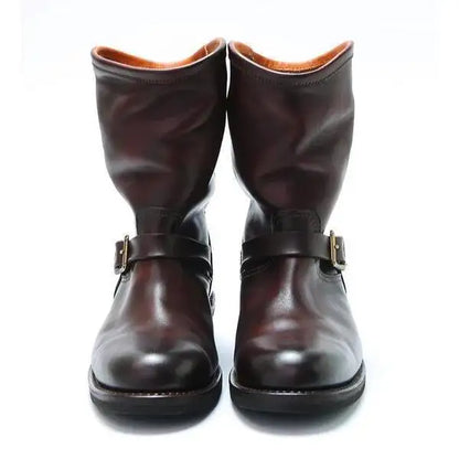 Men's Outdoor Retro Vntage Belt Buckle Low Heel PU Boots