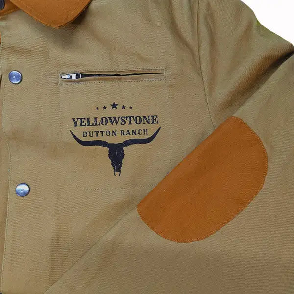 Men's Retro Yellowstone Workwear Zipper Pocket Elbow Patch Shirt Jacket Outdoor Mid-Length Casual Lapel Outerwear