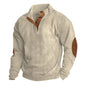 Men's Corduroy Sweatshirt Elbow Patch Sweatshirt Outdoor Casual Stand Collar Long Sleeve Sweatshirt