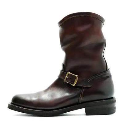 Men's Outdoor Retro Vntage Belt Buckle Low Heel PU Boots