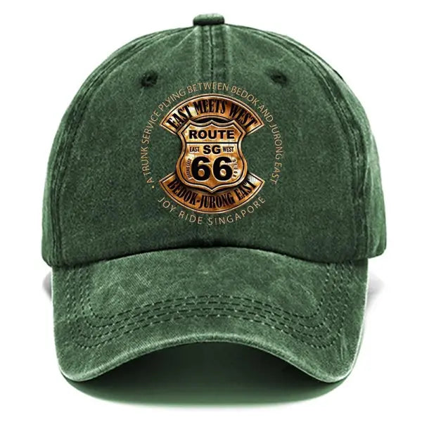 Route 66 Road Trip Print Washed Cotton Sun Hat Vintage Outdoor Casual Cap