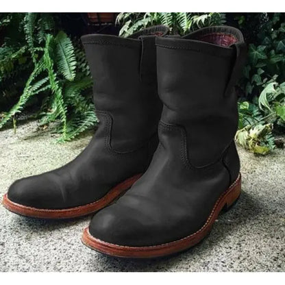 Western Vintage Square Head Soft Leather Boots